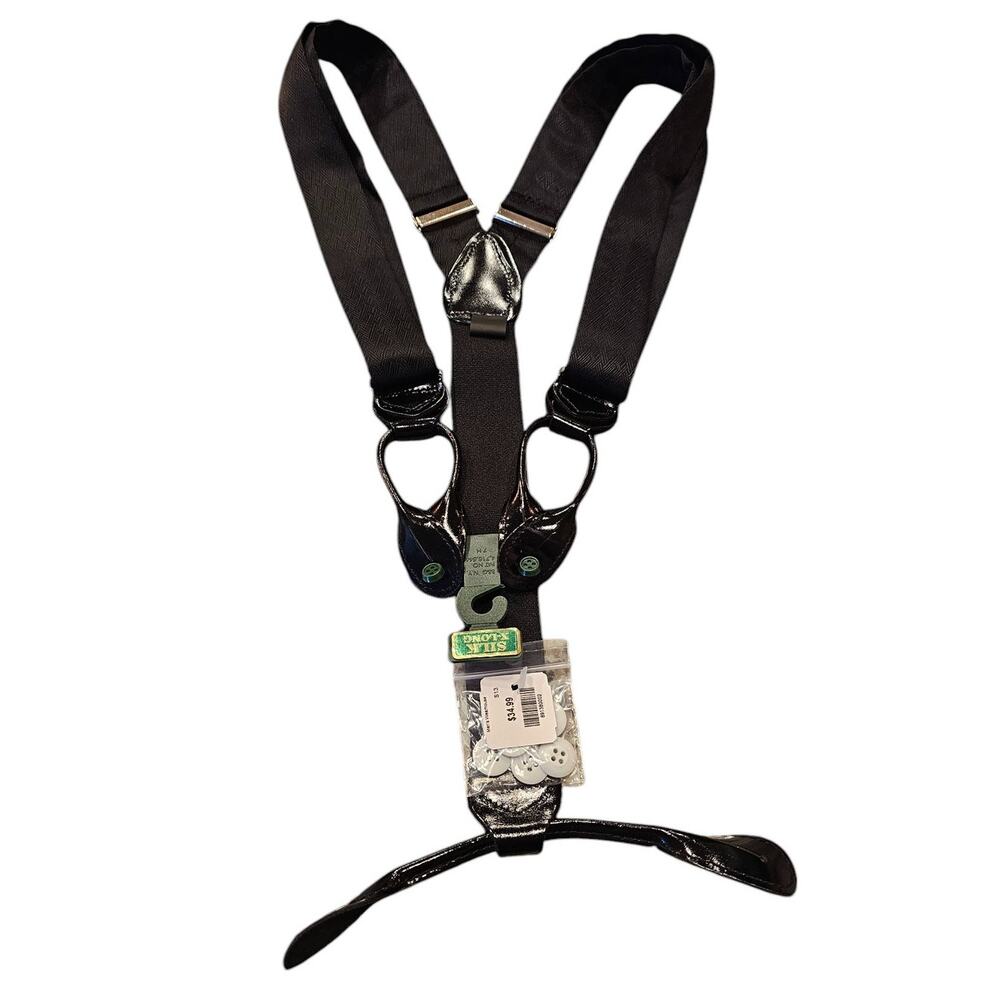 Vintage Mens 100% Silk Size X-Long Suspenders Solid Black NEW